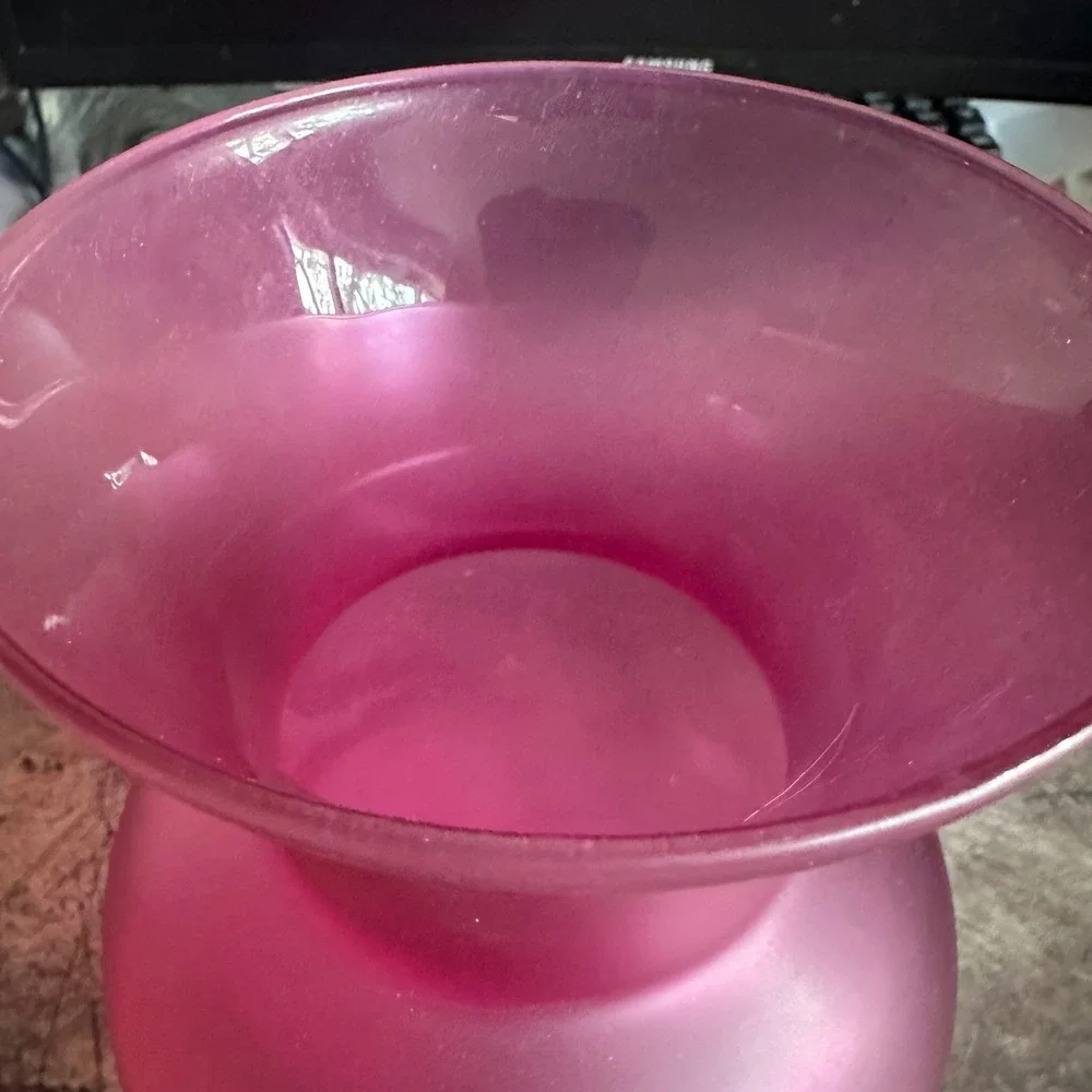 Vase 9in Magenta Pink Frosted Glass Flared Rim‎ Home Decor